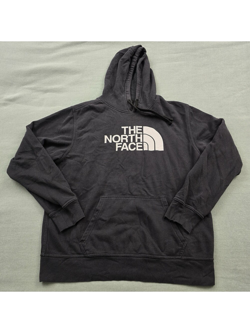 The North Face Hoodie Mens Black Pullover White Logo Fleece Sweatshirt Size M - Picture 2 of 8
